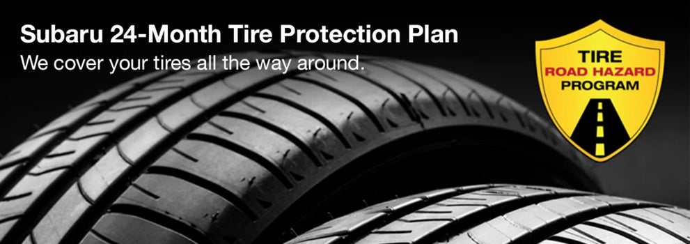 Subaru tire with 24-Month Tire Protection and road hazard program logo. | Wackerli Subaru in Idaho Falls ID