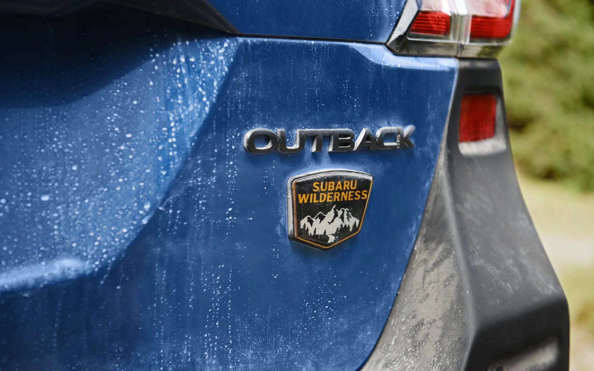 Subaru Outback Wilderness rear badge close-up.