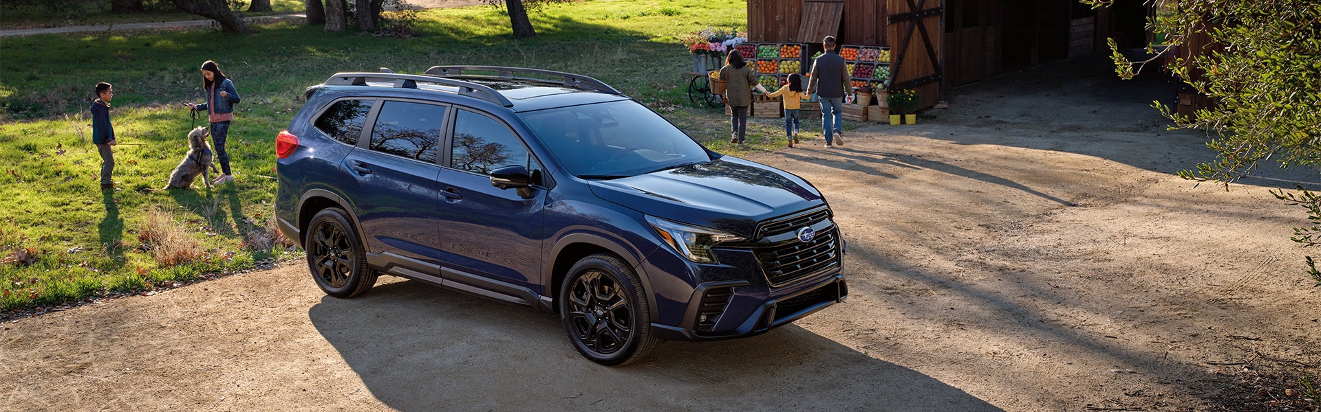 ubaru Ascent parked at a countryside farm.