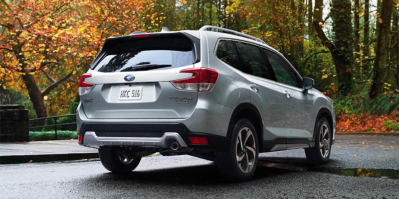 Subaru Forester rear exterior parked on road.
