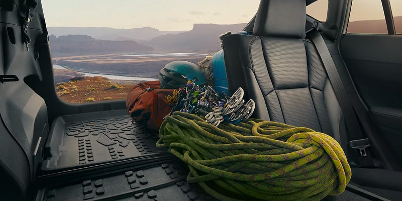 Interior of Subaru Crosstrek with camping gear inside