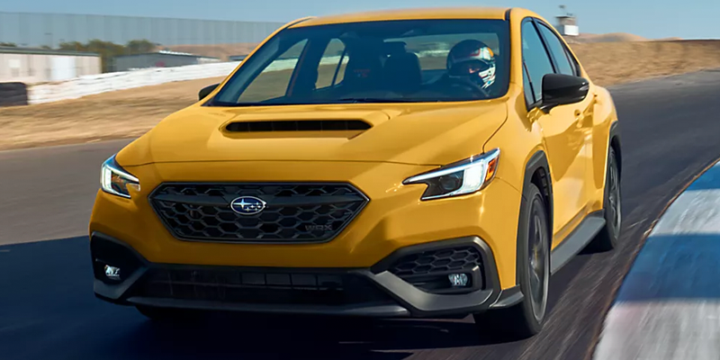 Yellow 2026 Subaru WRX driving in Idaho Falls, ID