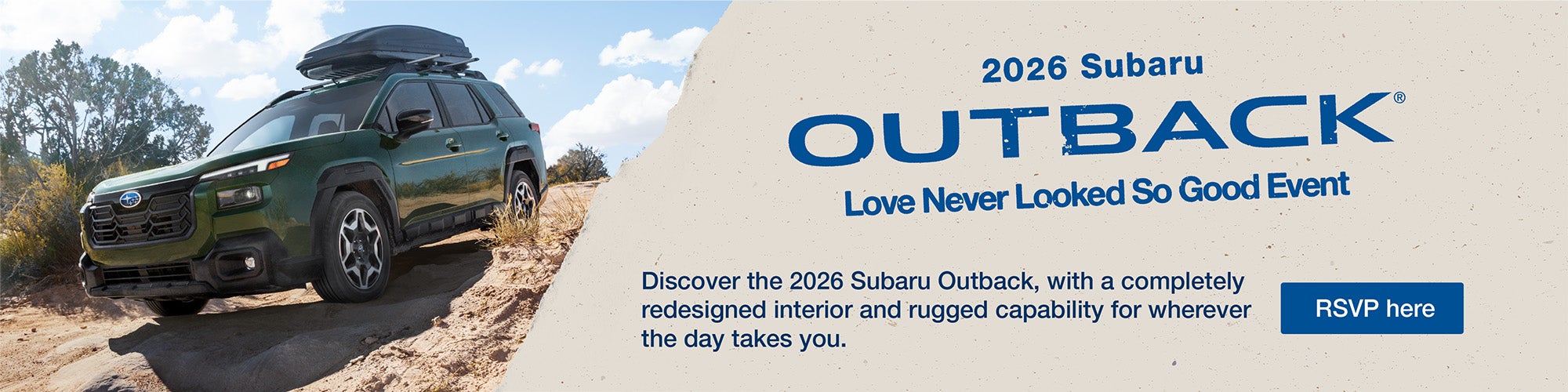 e Never Looked So Good. Subaru Outback driving on rugged ter